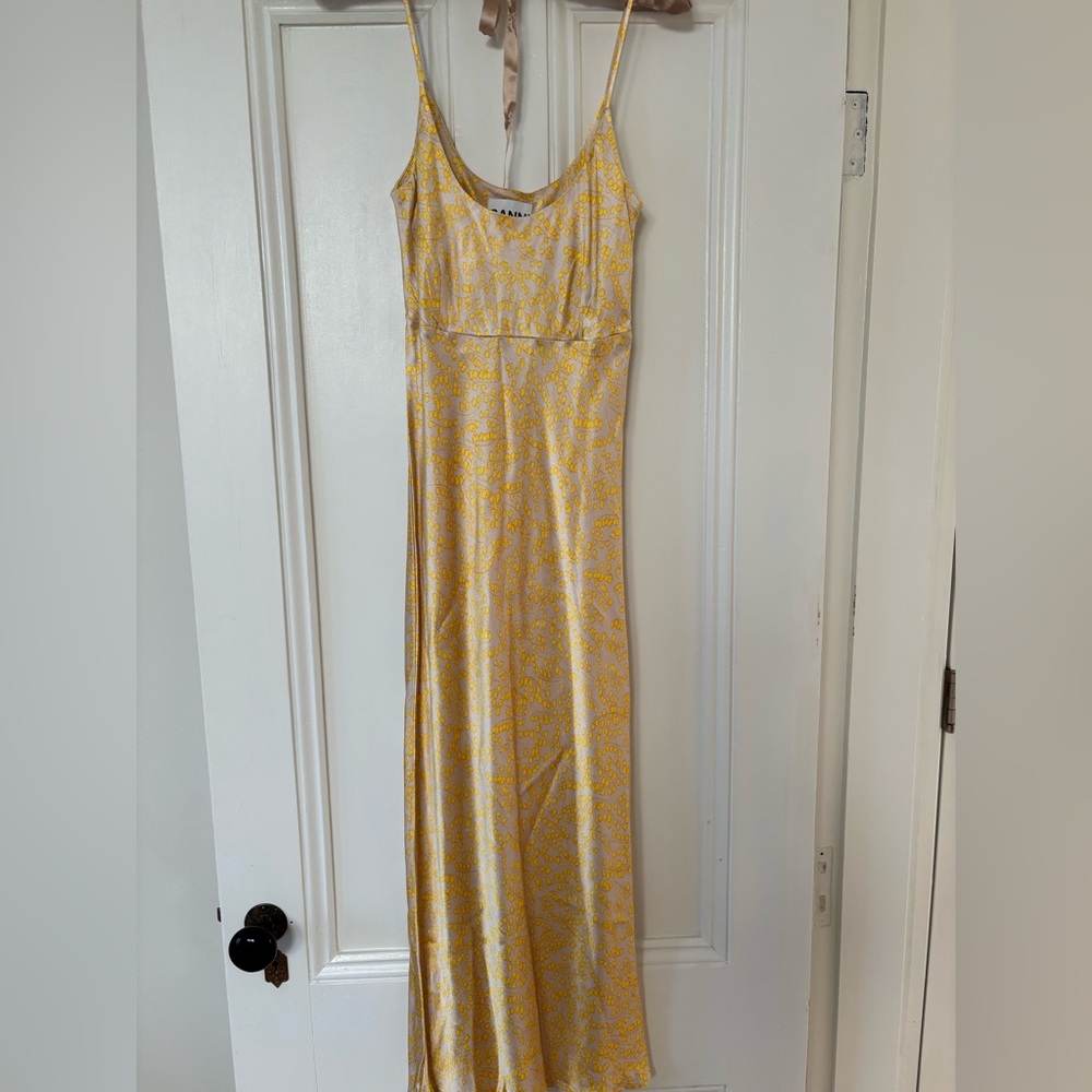 GANNI yellow satin Cameron dress
